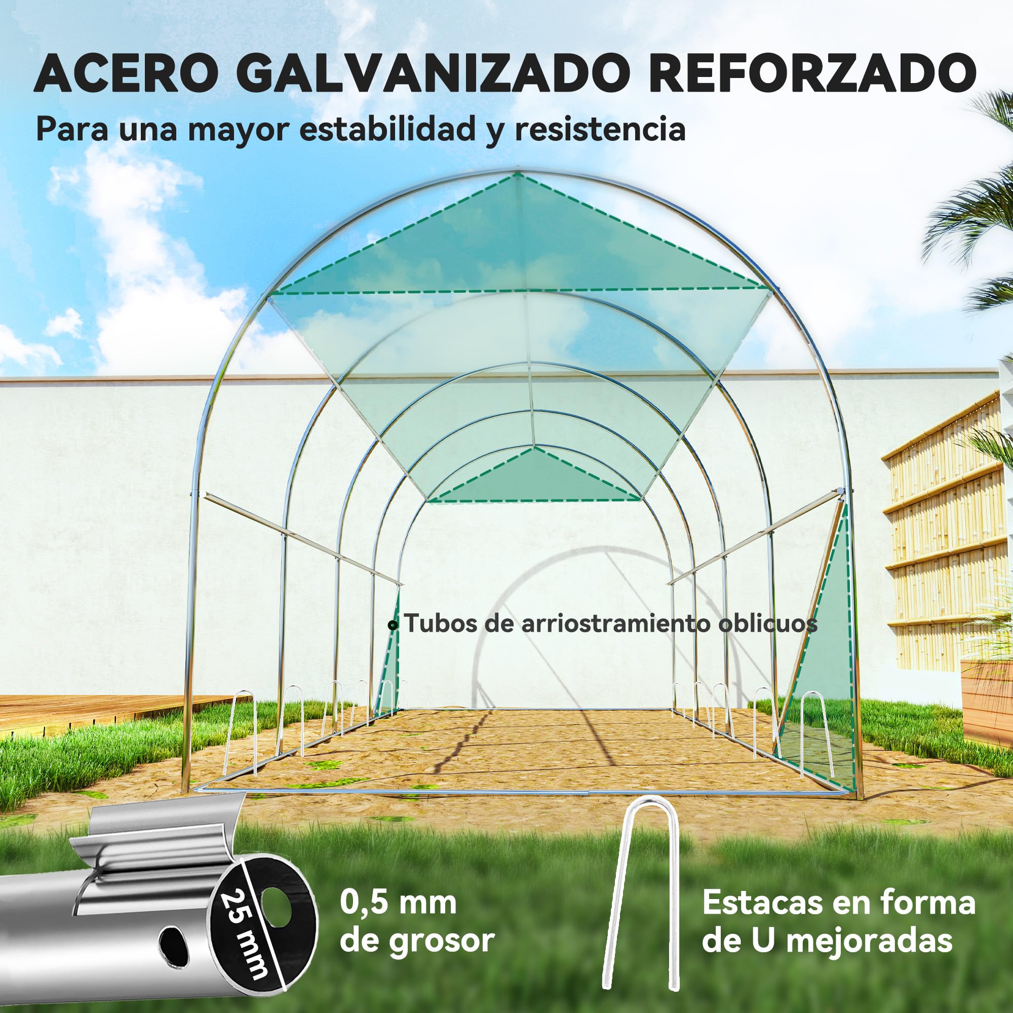Outsunny Invernadero de Exterior 4,5x2x2 m con Cubierta Extra Túnel Verde | Paredes Laterales Enrollables, 8 Ventanas de Malla, Doble Puerta Enrollable, para Jardín Patio