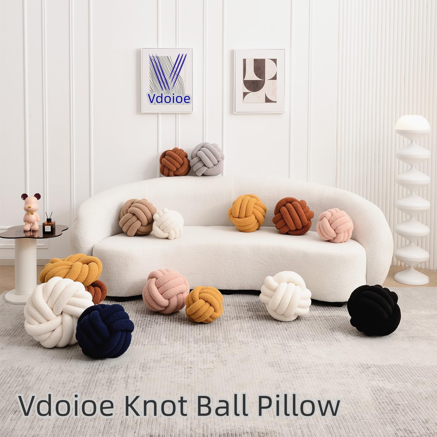 Knoten-Kissenball, Sherpa-Kissen, dekoratives Plüschkissen, weiches, rundes Wurfkissen, geknotetes Kissen für Bett, Couch, Sofa