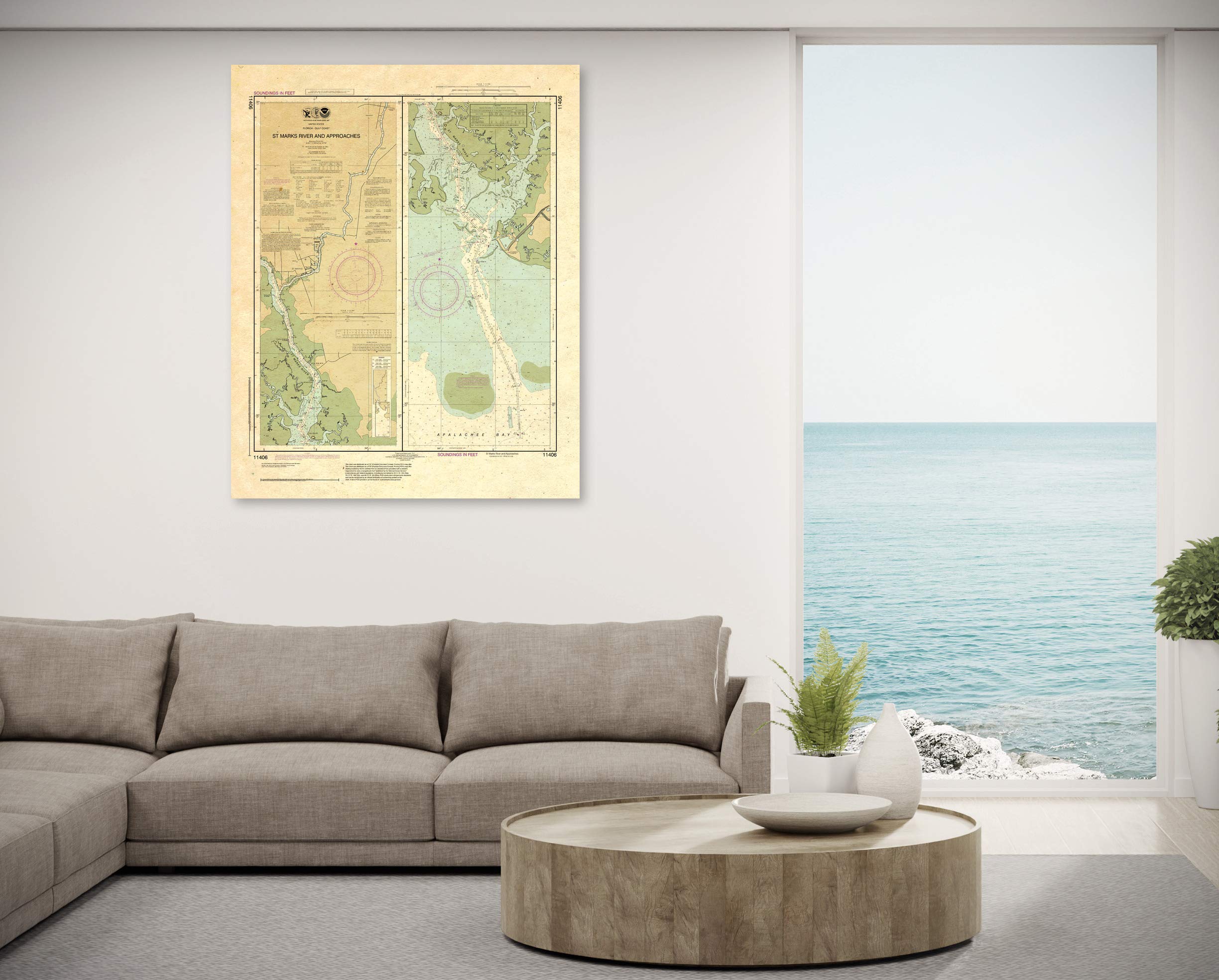 Paradise Cay Publications, Inc. Antiqued NOAA Chart 11406: St.Marks River and approaches
