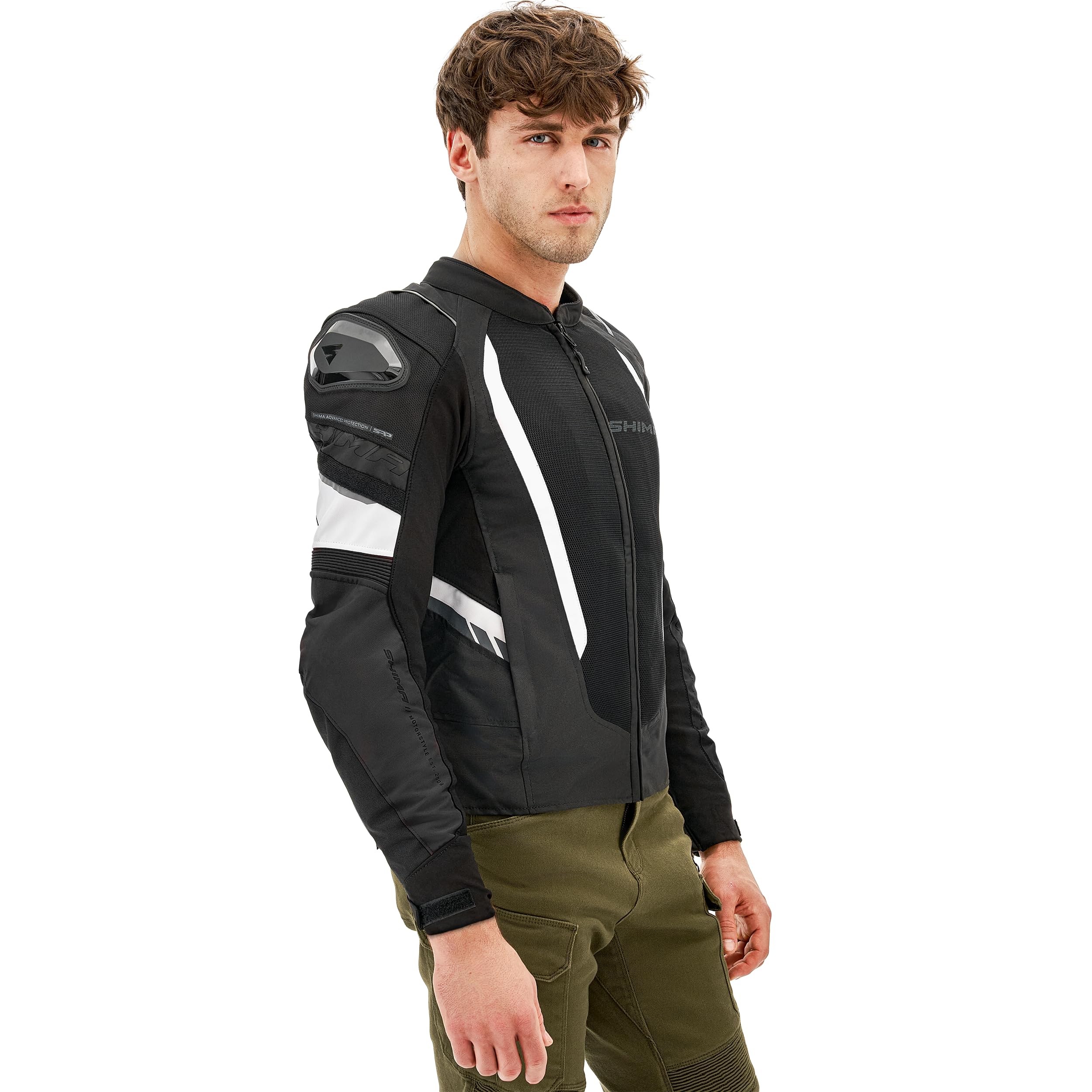 SHIMA MeshPro 2.0 Motorrad Jacke Herren mit Protektoren AirForce Rückenprotektor Motorradjacke Sommer Schulter Protektor Ellbogen Textiljacke Schutzjacken Protektorenjacke Stadt (Männer, Weiß, L)