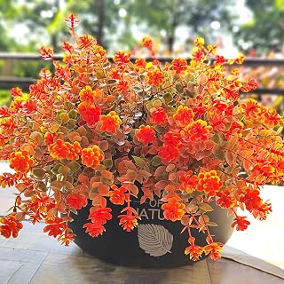 Grunyia Artificial Fake Fall Plants Flowers for Outdoor Outside, 12 Bundles Faux Autumn Silk Mums Daisy Realistic UV Resistant for Planter Porch Patio Garden Decoration(Fall Red)