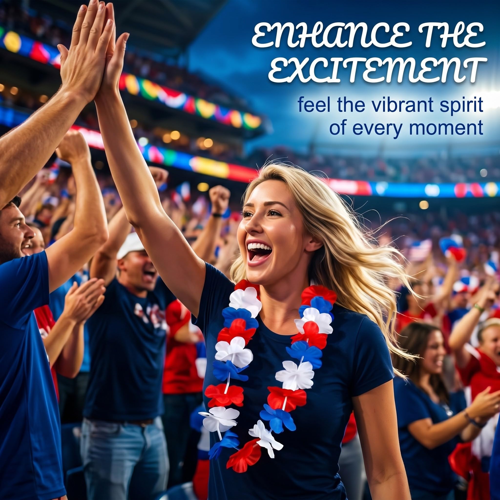Lot de 6 Colliers Hawaïens Bleu Blanc Rouge, accessoire supporter France pour matchs de football, collier de fleurs en polyester 96cm pour adultes et enfants, idéal pour fêtes