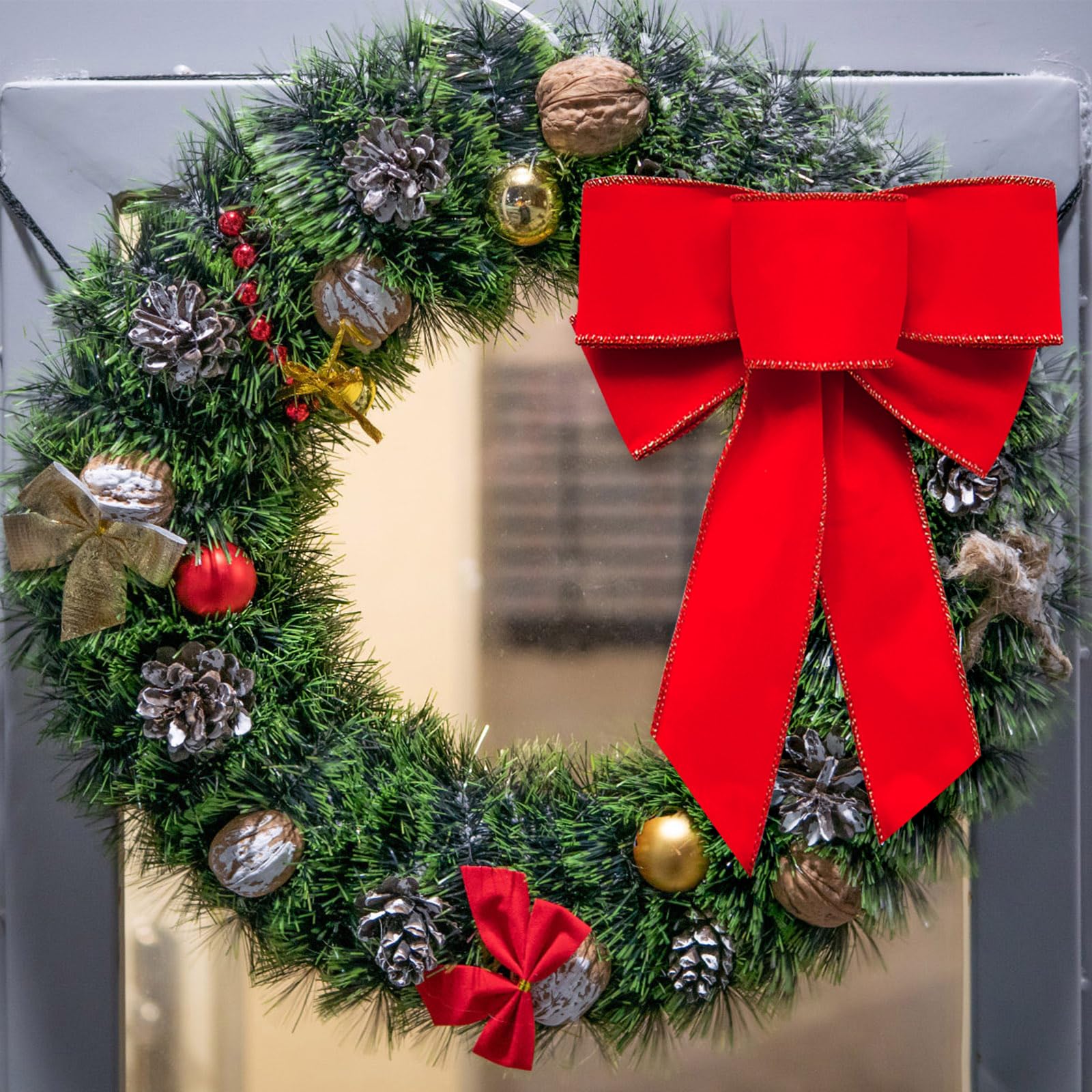 Grote fluwelen kerststrik, buiten, rood, 48×52cm