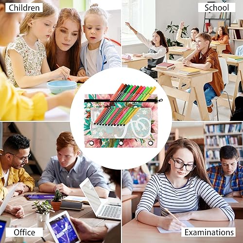 Miniatura 5 de Aloha Hawaii - Estuche para lápices de 3 anillas, bolsillo transparente para ventana, con cremallera suave, hojas florales tropicales, estuche para