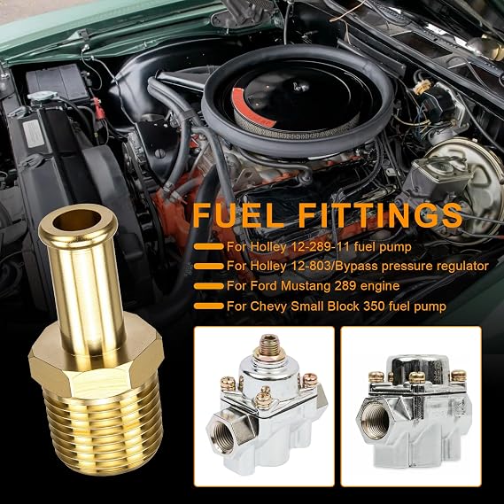 Fuel Hose Fitting Adapter 3/8 NPT to Hose Barb -65380 Fuel Line Fittings Compatible with Holley 12-289-11 & 350 SBC Fuel Pump Electric, Bypass Pressure Regulator 12-803 for Ford Mustang 289