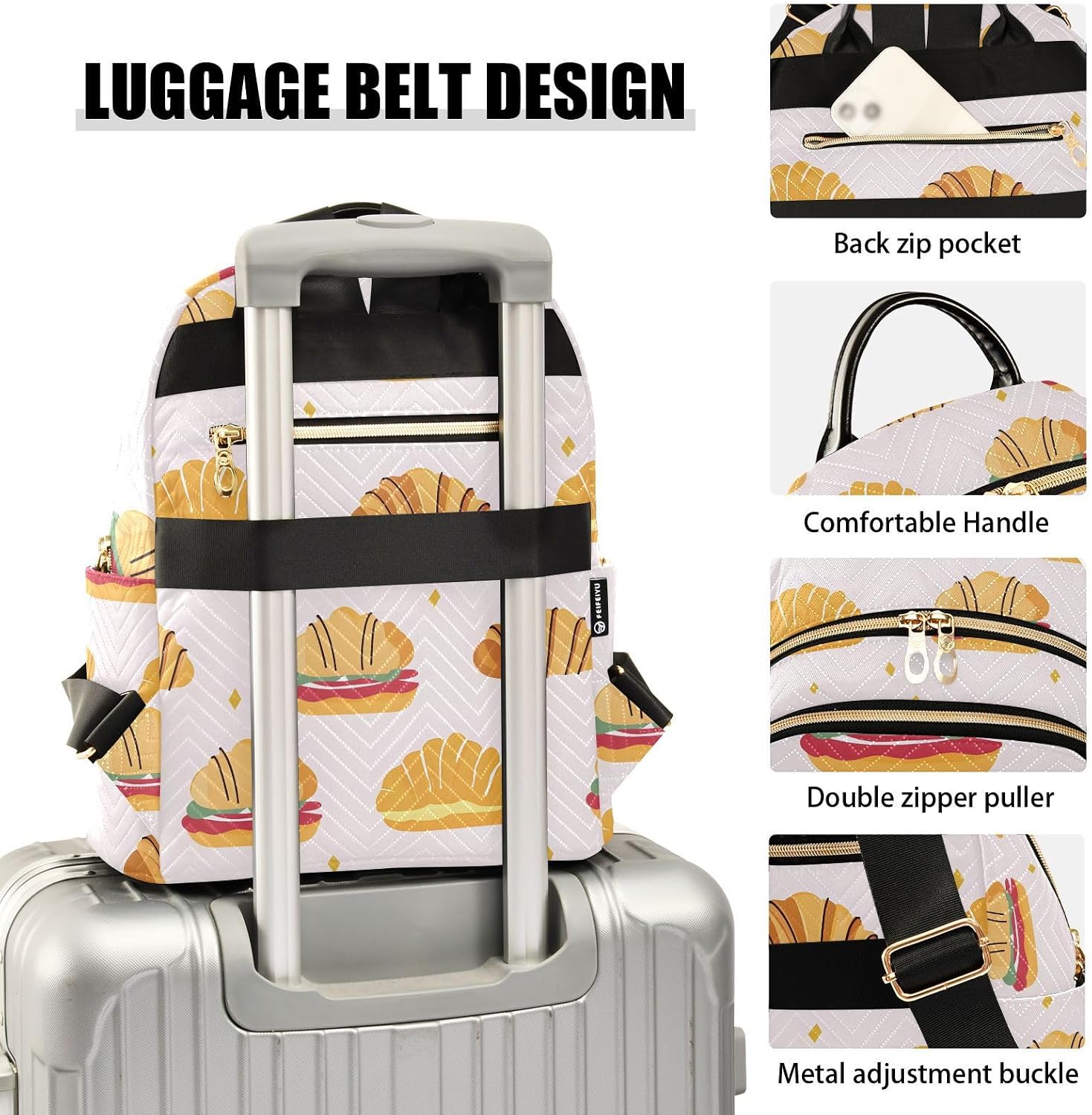 Butter Bread Print Backpack Purse for Women Shoulder Bag Fashion Daypack Ladies Handbag Lightweight Travel Bag Rucksack