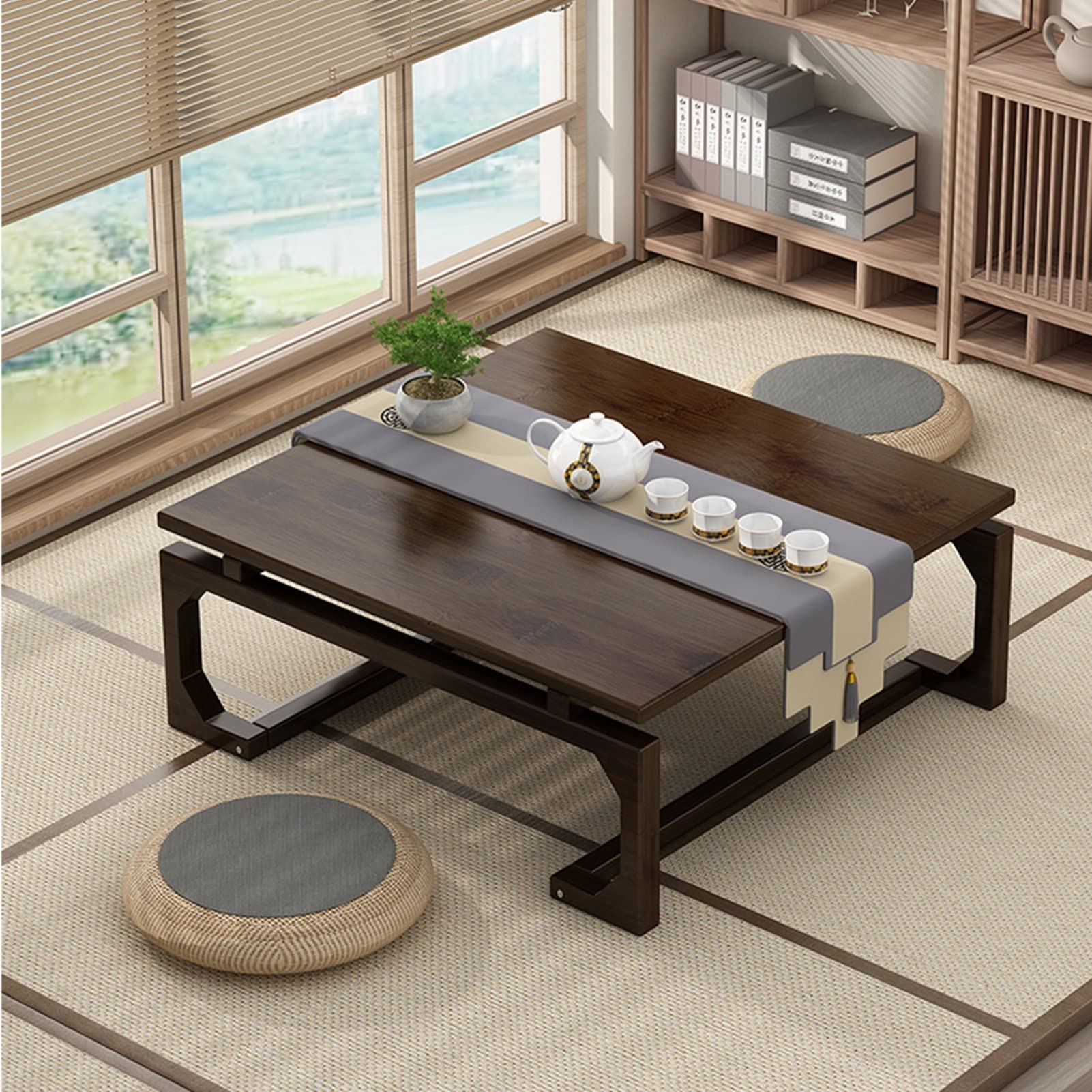 Vintage Low Tea Table, Square Coffee Table, Floor-Height Small