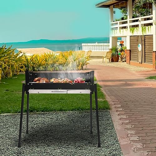 Miniatura 5 de Parrilla de carbón para barbacoa, de acero inoxidable, plegable, portátil, kits de herramientas para barbacoa al aire libre, camping, senderismo,