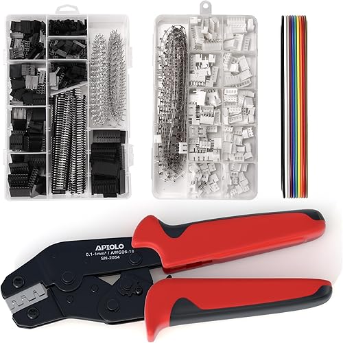 APIOLO Dupont Kit de herramientas de prensado, 1550 conectores Dupont de 0.100 in y 460 conectores JST-XH de 0.100 in para AWG 26-18 (0.1-1 mm),