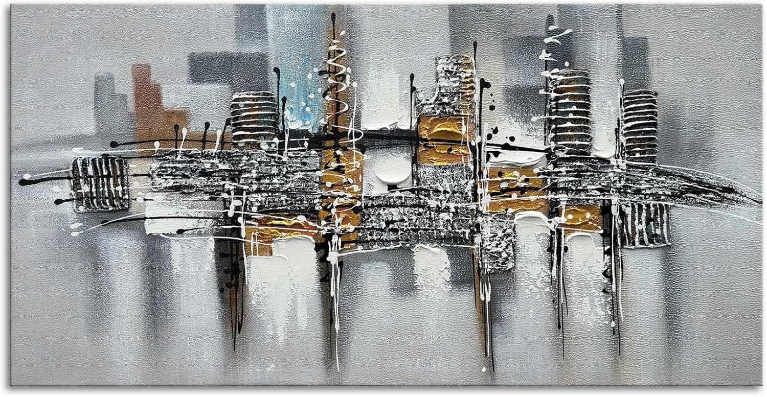 Slyart Handmade Modern Abstract Painting 3D Heavy Texture Canvas Wall Art 28x40 Inches Minimalism Gold Artwork Large Vertical Painting on Canvas for Living Room Bedroom Wall Decor