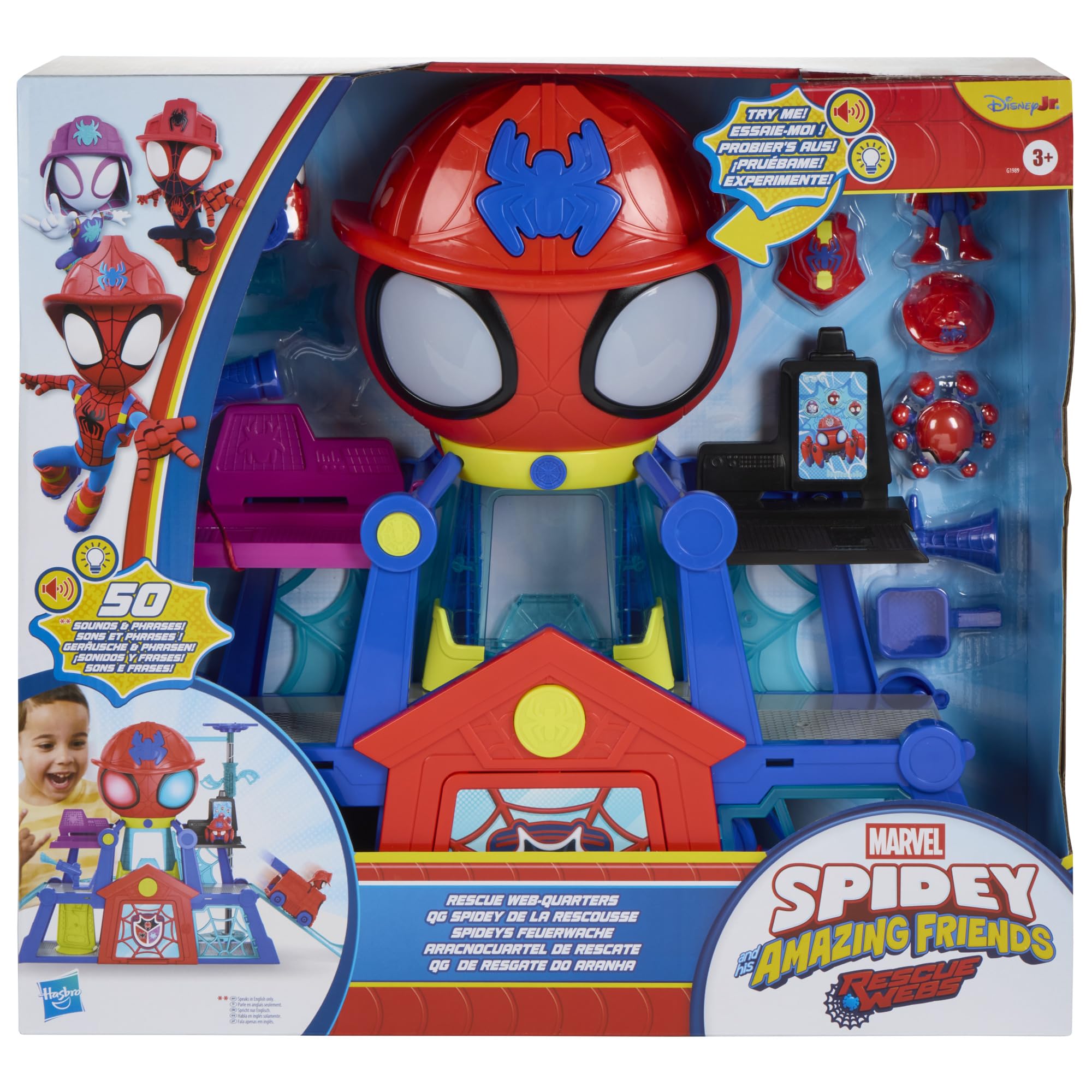 Marvel Spidey and His Amazing Friends, Rescue-Webs, Aracnocuartel, Set de Juego con Figuras de 7,6 cm y vehículo de Juguete, Juguetes de superhéroes para niños pequeños, Edad: A Partir de 3 años