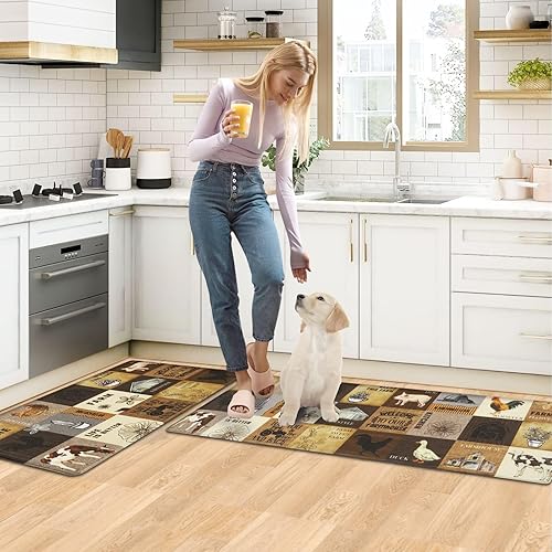 Miniatura 9 de ASPMIZ Farmhouse - Juego de 3 alfombras de cocina antideslizantes, acolchadas y antifatiga, tapetes de PVC para cocina, fregadero, impermeables,