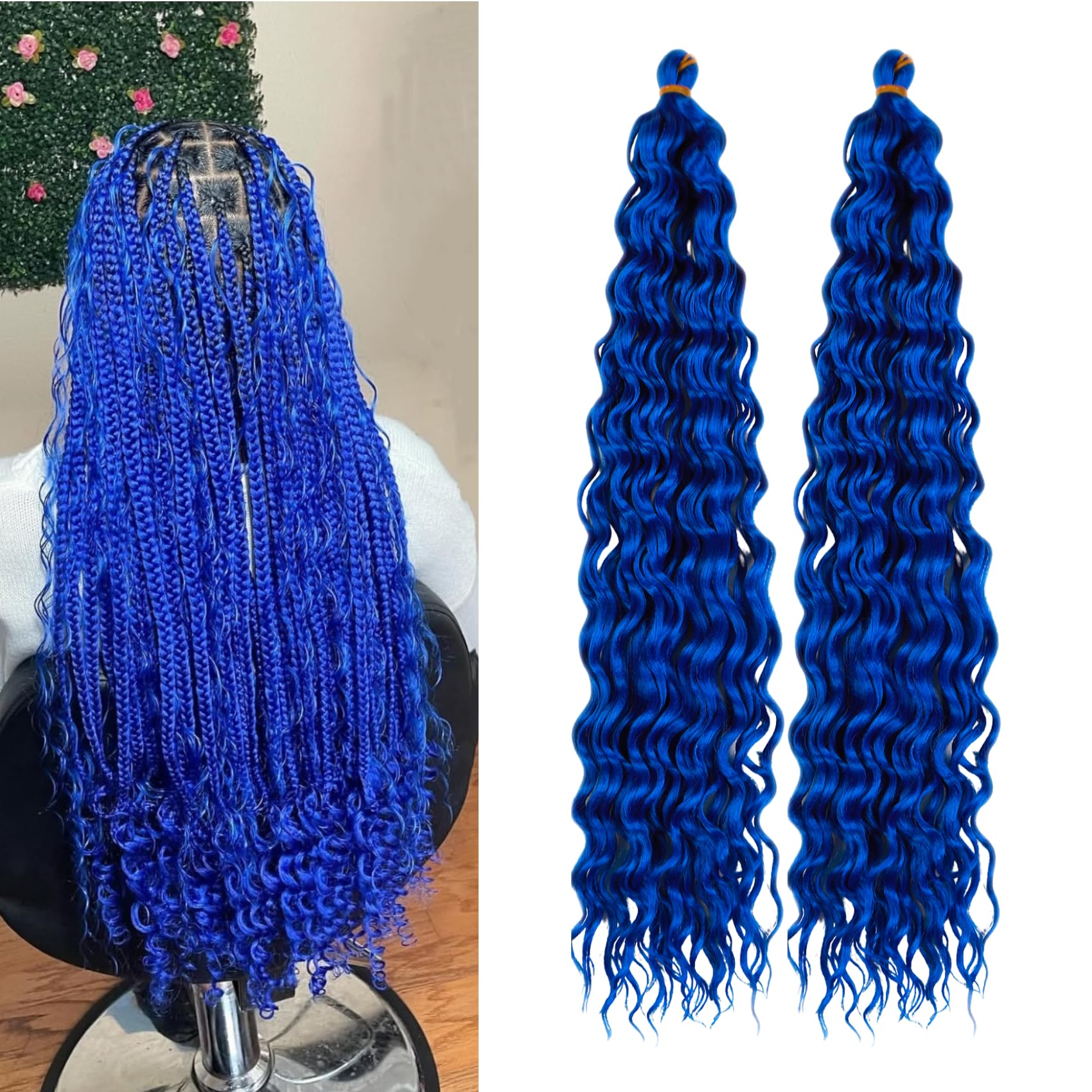 Blue Curly Braiding Hair Deep Wave Curly Braiding Hair for Boho Braids Crochet Braids Deep Wave 24 inch