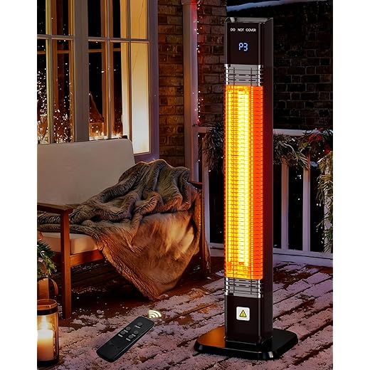 MEPTY 1500W Outdoor Electric Heater, Infrared Patio Heaters for Outdoor Use with Remote&Touch Control, 24H Timer,3 Heat Settings, Quiet,Overheat&Tip-Over Protection for Deck,Balcony,Porch,Backyard