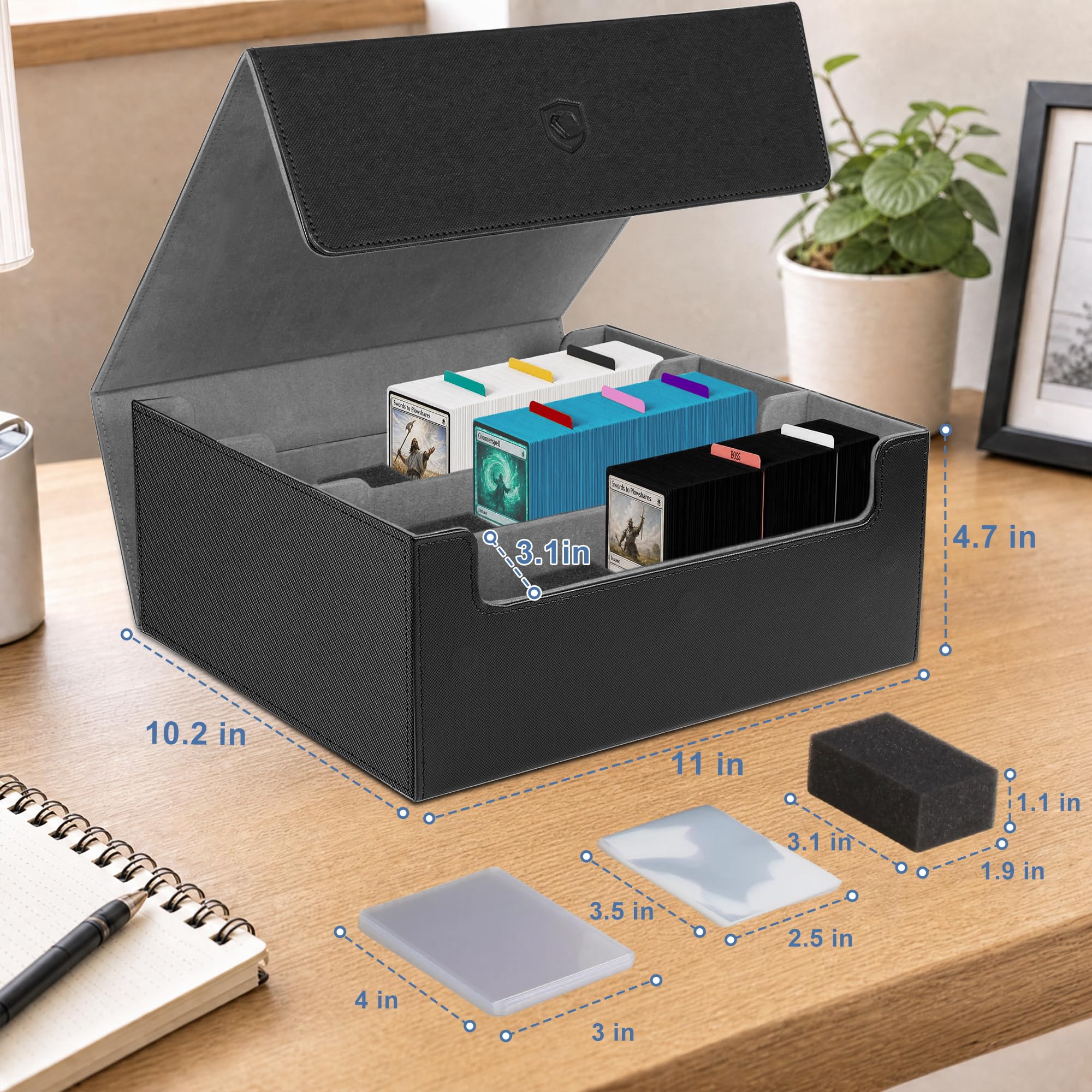 Scatola per carte con 200 caricatori superiori e 600 custodie per carte, può contenere 1800 carte avvolte, scatola per carte da collezione con chiusura magnetica, 10 divisori e 6 fermi per carte