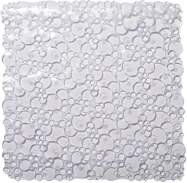 Croydex Bubbles Non-Phthalate Slip-Resistant PVC Suction Shower Mat, Clear, 53 x 53cm