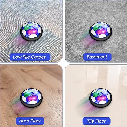 Miniatura 4 de OASO Juguetes para niños Hover Hockey Juego de pelota de fútbol con 3 porterías pelota de fútbol flotante recargable con luz LED y parachoques de