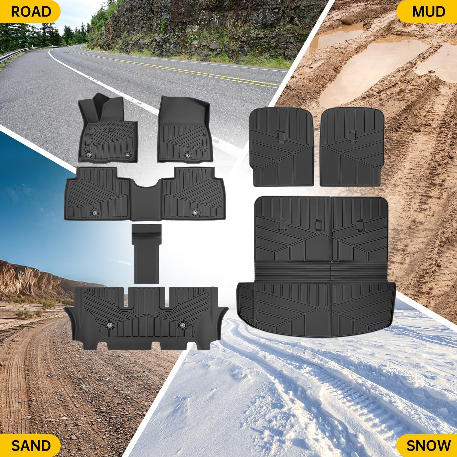 Cargo Mats with Floor Liner for 2026 Hyundai Palisade Gas 7 Seats Rear Trunk Liner Seat Back Cover Floor Mats All Weather Protector Cargo Liner Accessories(2nd Kick Mat+3rd Cargo Mat+Floor Mat)