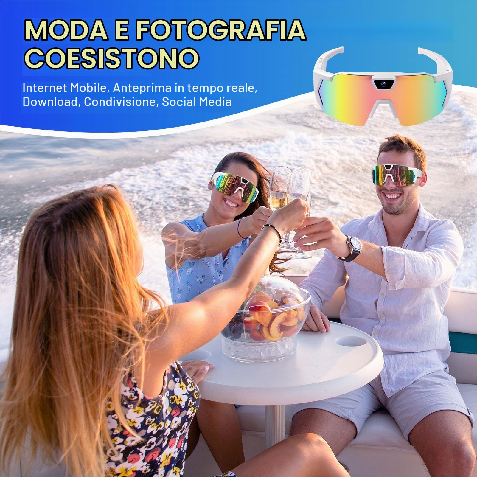 Dpofirs Occhiali Intelligenti con Fotocamera, Fotocamera HD 12MP 1080P, Lenti Polarizzate per Registrazione Video, Occhiali da Sole Sportivi per Esterni per Vlogging e Viaggi