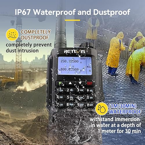 Miniatura 3 de Retevis Walkie Talkies RT87 IP67 impermeables, radio de 2 vías de alta potencia de largo alcance, radio bidireccional resistente, 128 CH, doble