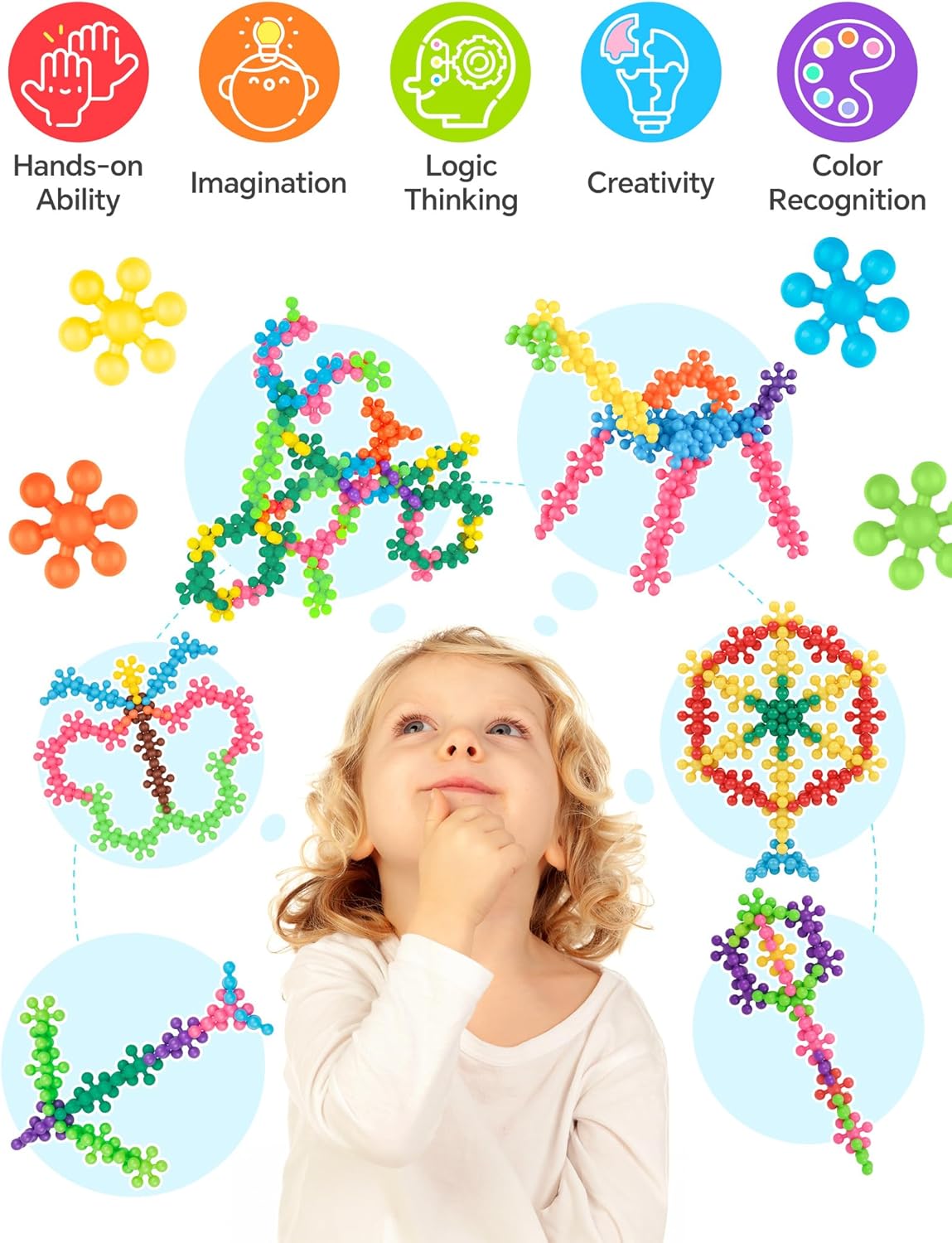 Rainbow Color Building Blocks Set – 600 PCS in 9 Bright Colors with Storage Box – Educational Construction Toy for Kids, STEM Creativity & Fine Motor Skills(Rainbow Colors)