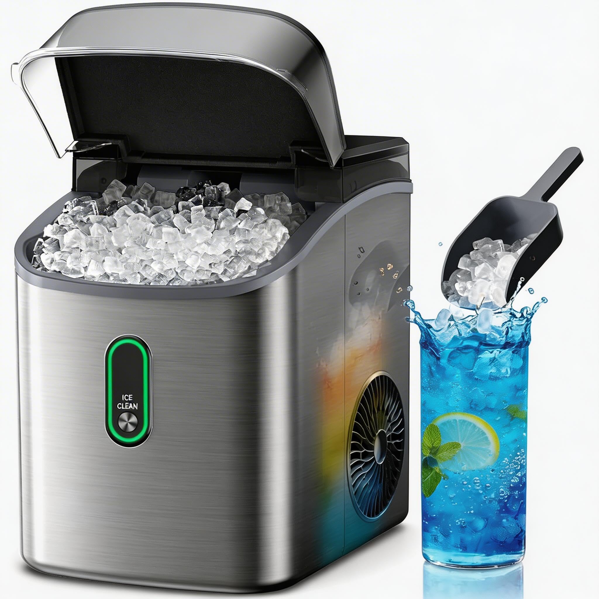 Silonn Nugget Ice Maker Countertop-Soft Chewable Pebble Ice Machine with One-Click Operation & Self-Cleaning Function, 33lbs Ice Per 24 Hours, Stainless Steel Design for Home, Kitchen & Bar | Fridge.com