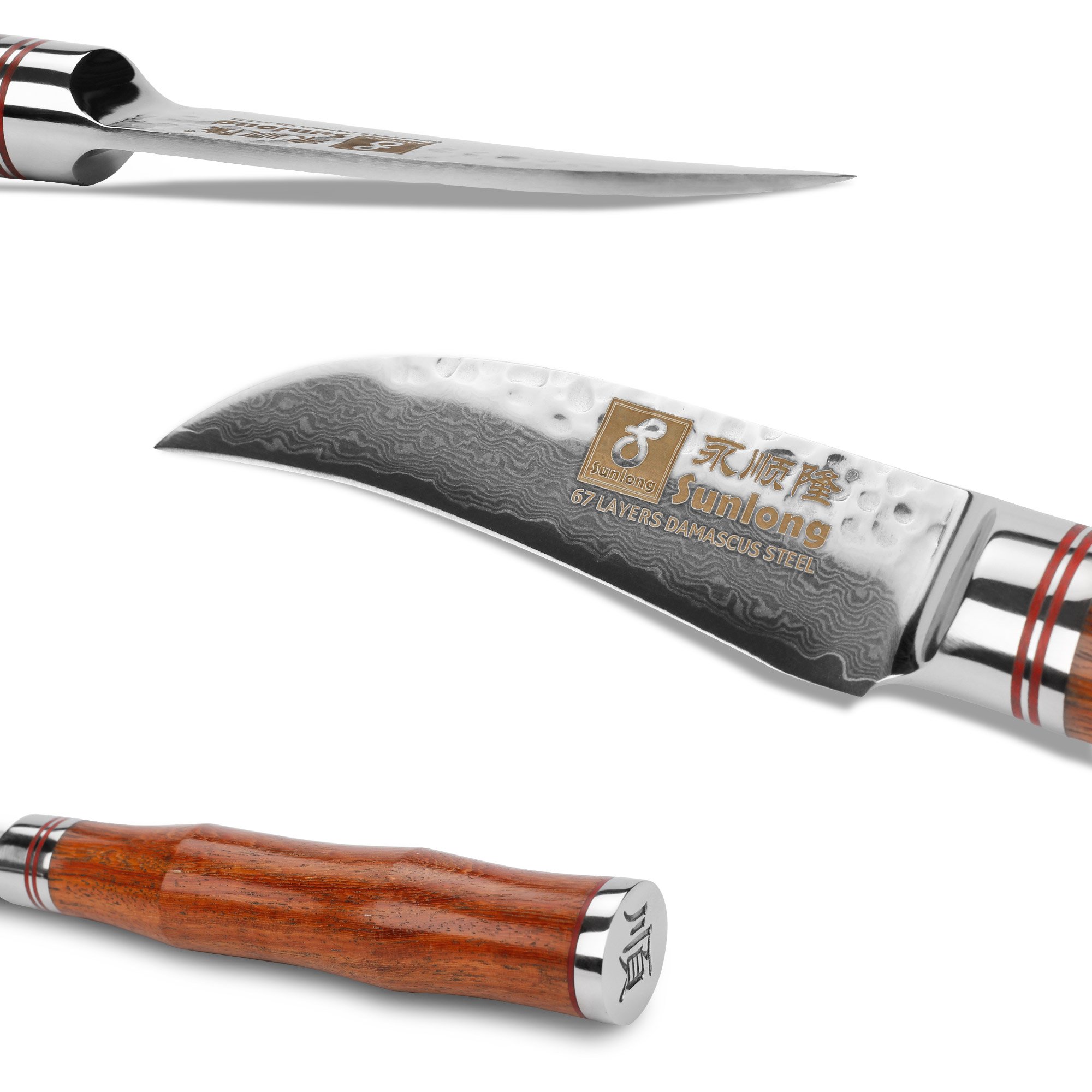 YOUSUNLONG Coltello Da Pane 8 Pollici - Lama Damasco VG10 Martellato, Manico In Legno Di Rosa, Giapponese - 2