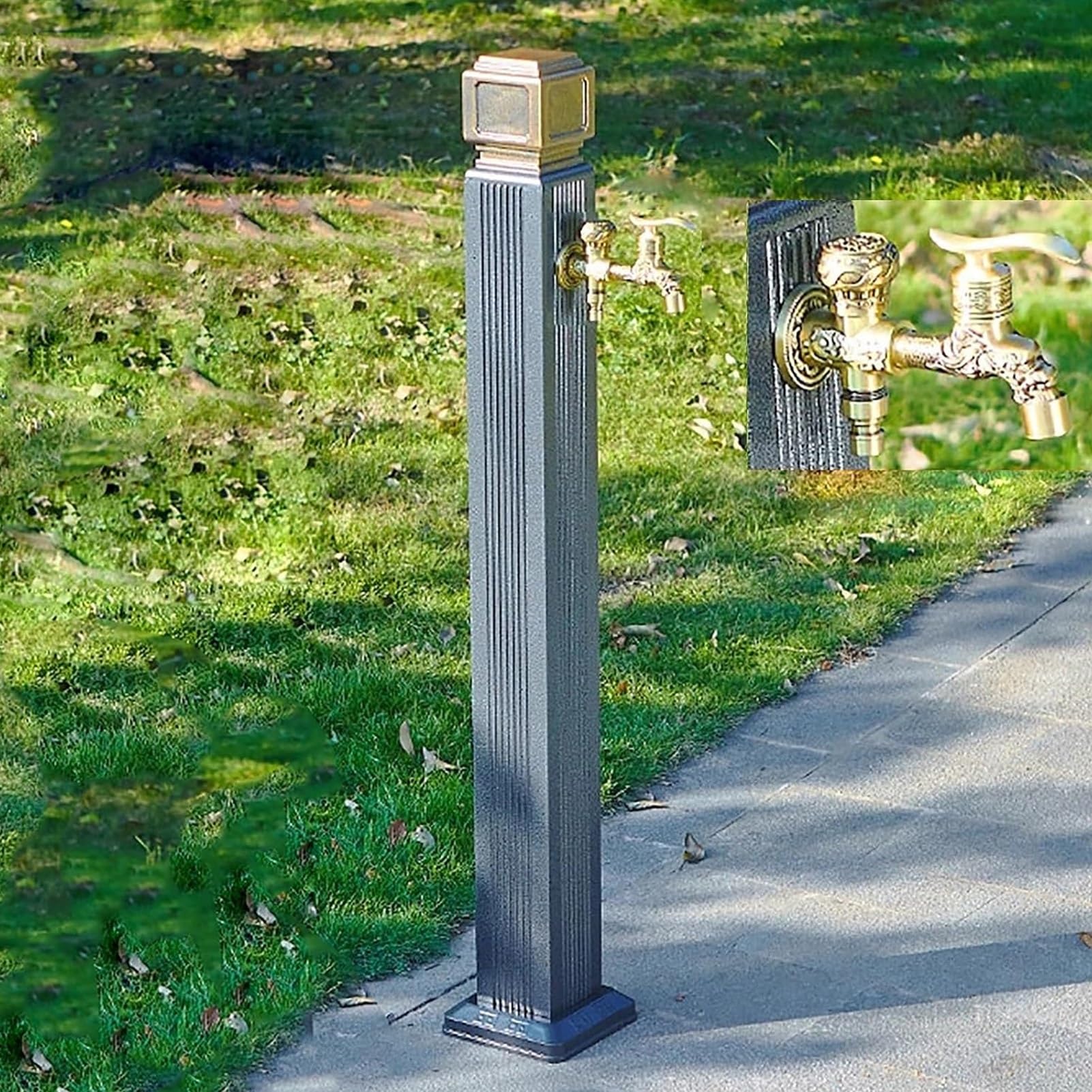 BHGFYXBS Freestanding Outdoor Garden Water Column, Aluminum Alloy Hose Stand With Frost-Free Faucet For Easy Water Access - Vertical Design,Gray D-110CM/43.3IN