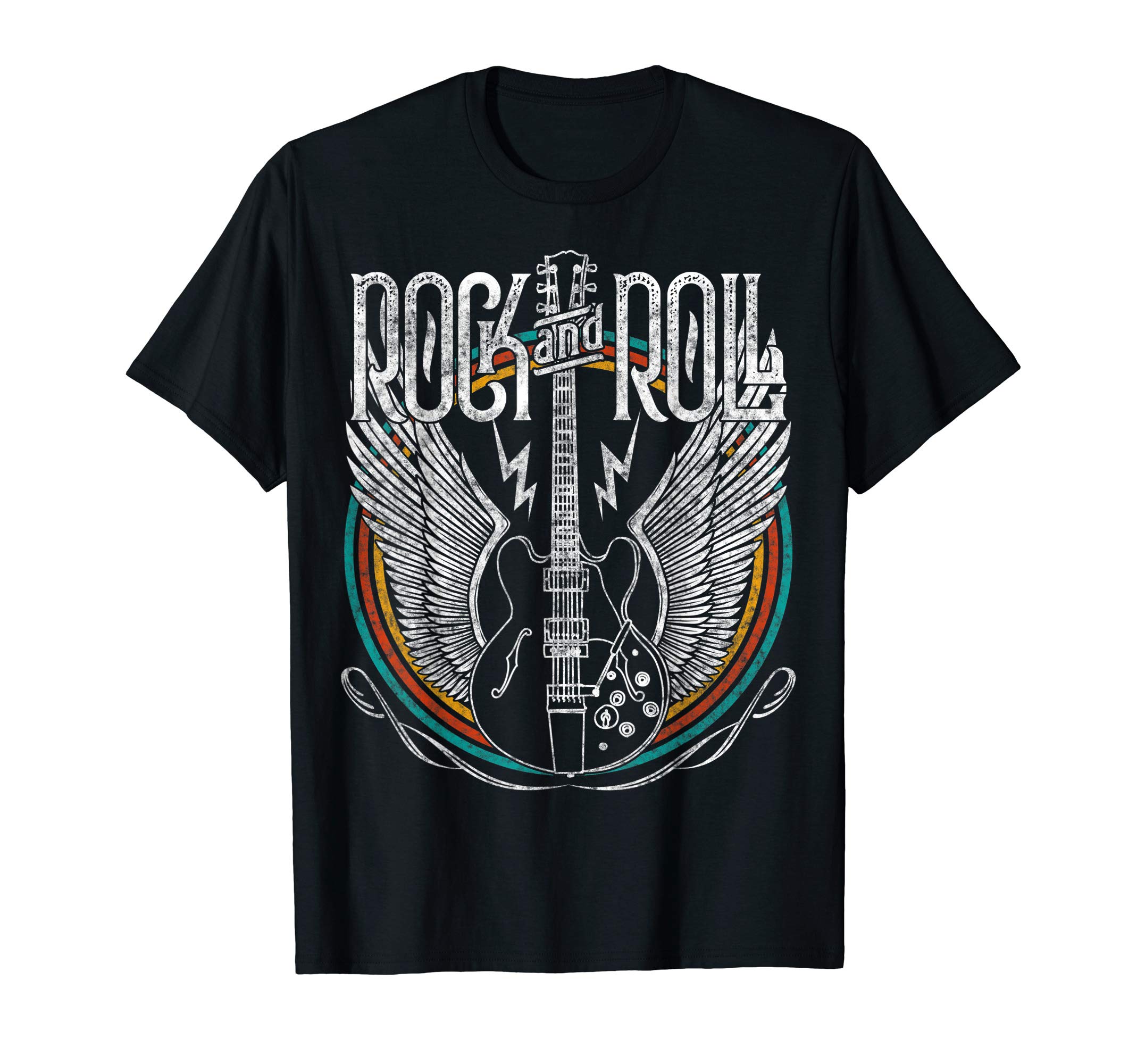 Distressed Vintage Retro 80s Rock & Roll Music Guitar Wings T-Shirt
