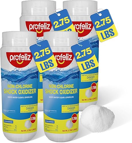 PROFELIZ Paquete de 4 oxidantes de choque sin cloro para jacuzzis, tratamiento de choque de piscina de spa sin cloro, clarificador de agua oxidante