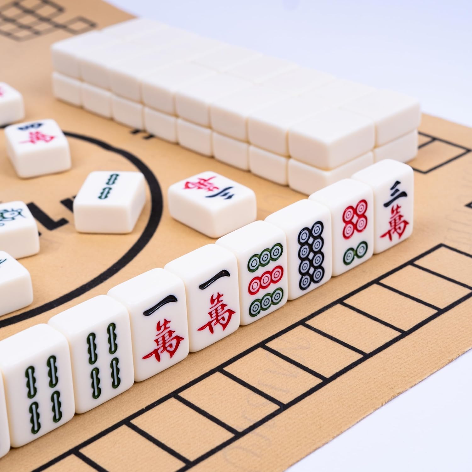 drizzle 30mm Mahjong Set White - 144 Medium Size Tiles with Panda Bag and Racks - Traditional Chinese Table Game - Home Family Dorm Party for Leisure Time - Mah Jong 中國麻將