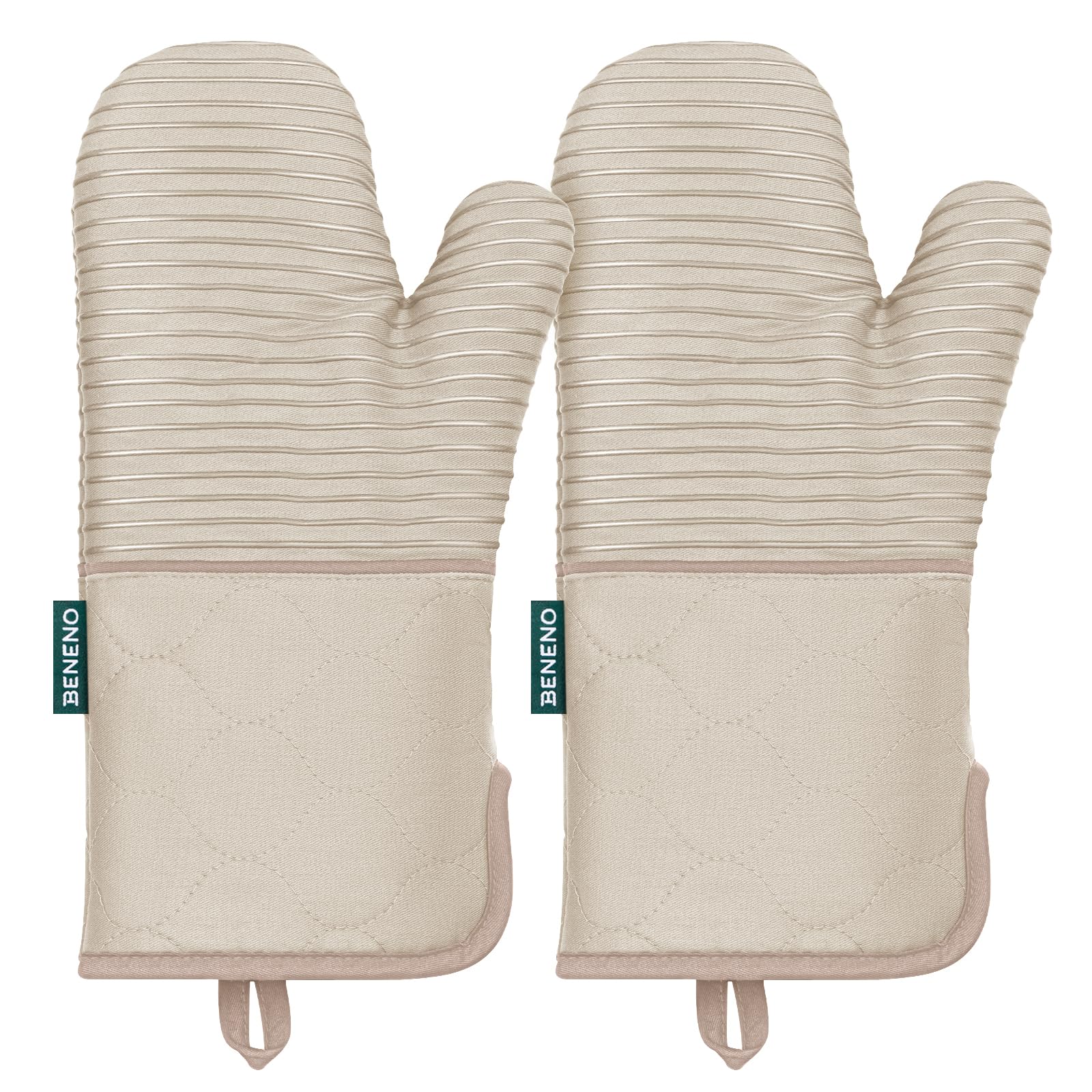 Guantes para horno, 2 guantes de horno de algodón texturizado de silicona antideslizante, resistentes al calor, 500 °F con forro de tela de rizo suave, 7 x 14.3 pulgadas, diseño de puño de 8