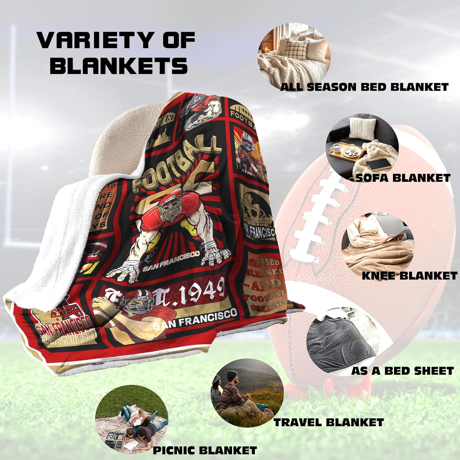 Blanket for Men Women,Sports Lovers Gifts Warm Throw Flannel Blankets for Men Women Boys, Sports Style Travel Blanket Sofa Bed Couch for Men 60"x 50" - Image 3