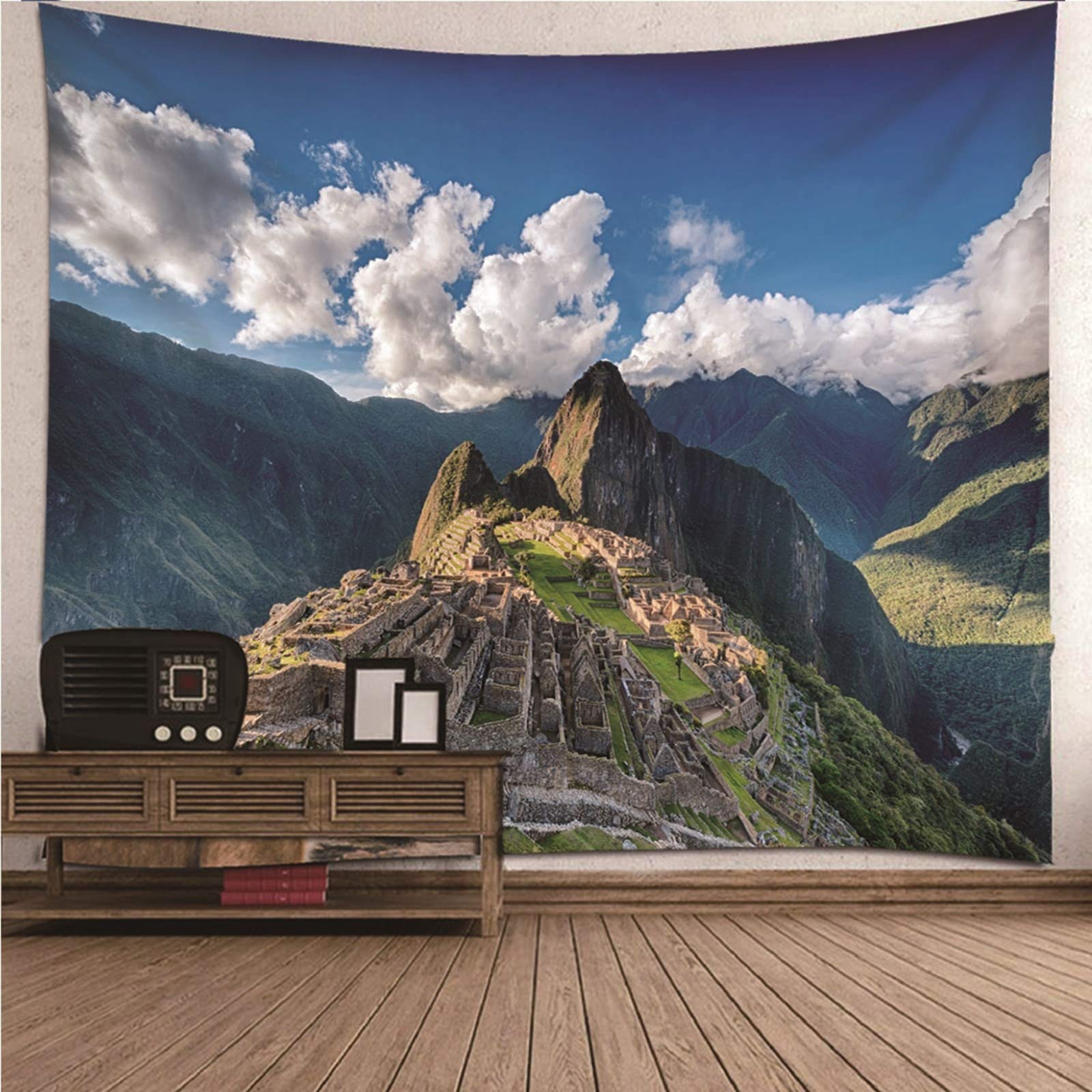 Tapiz Pequeño Mesa Piscina Suelo Tema De La Naturaleza Montañas Cafe Blanco Tela Pared Paisaje para Decoración Sala Estar del Dormitorio 240X220Cm