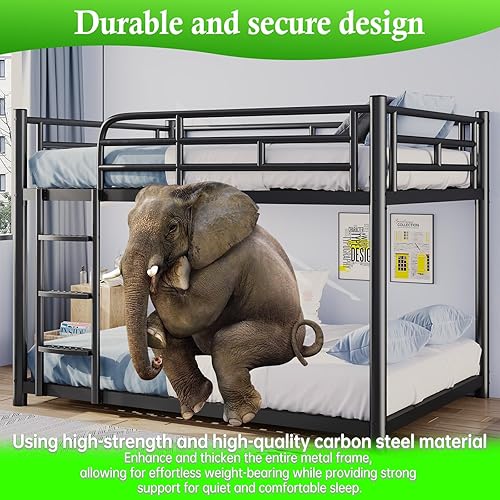 Miniatura 3 de Litera de metal, literas de tamaño matrimonial sobre tamaño matrimonial con escalera ancha extraíble y barandillas de longitud completa, marco de