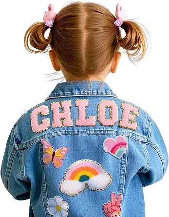 Personalized Kids Patch Denim Jacket with Names | Custom Easter Toddler Girls Clothes | Kids Outerwear Jean Jackets Clothes | Back to School Outfit | Birthday Gifts for Toddlers Girls Boys 1-8