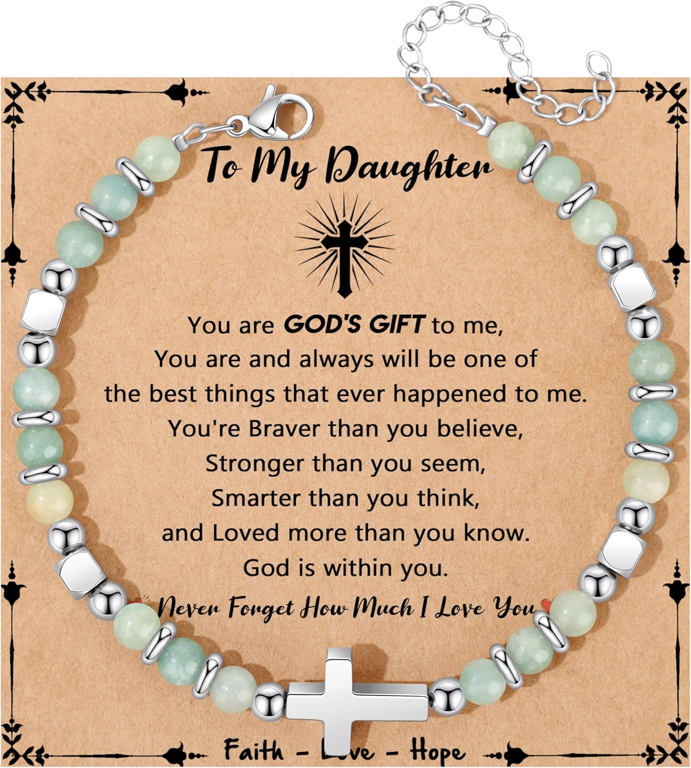 JoycuFF Christian Gifts for Women Cross Bracelet Faith Easter Catholic Religious Christian Jewelry, Meaningful Baptism Communion Natural Beads Bracelets