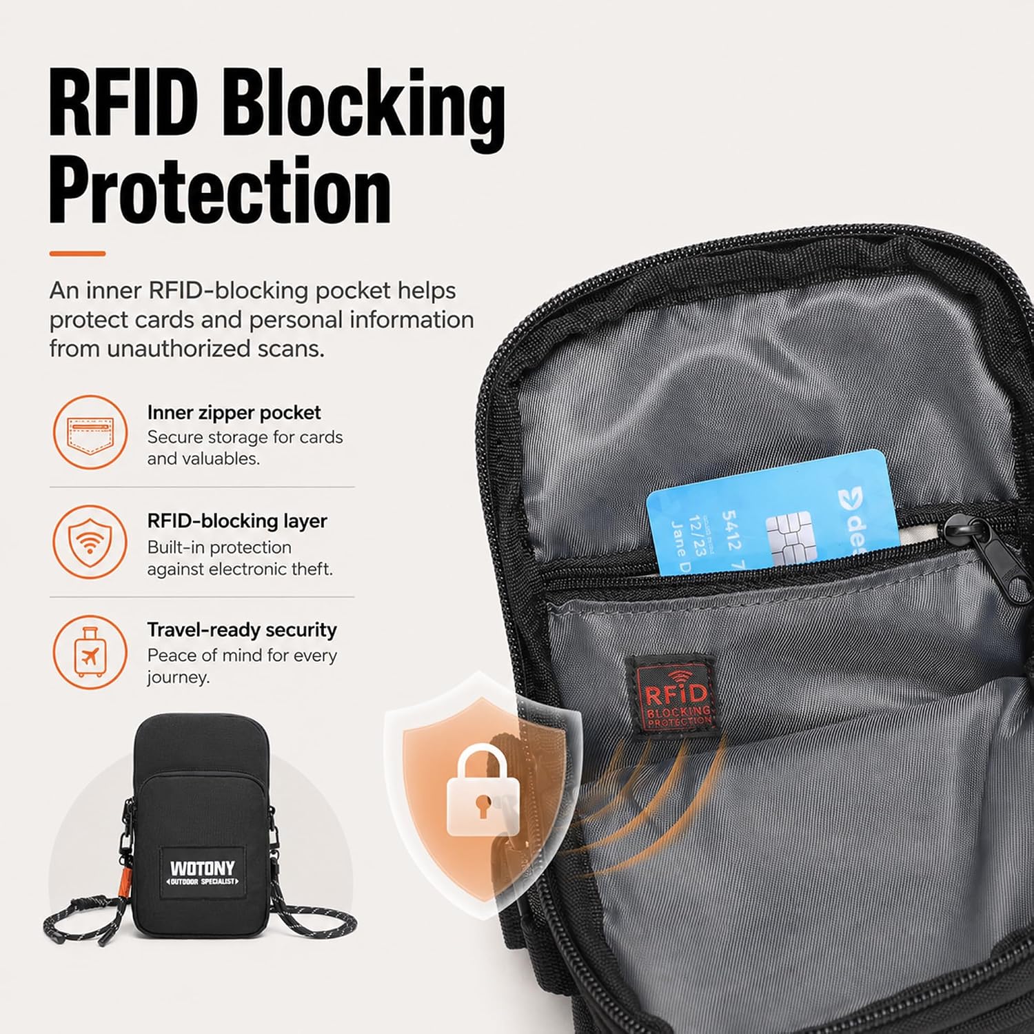 RFID Blocking Small Crossbody Phone Bag, Waterproof Cell Phone Neck Pouch with Adjustable Strap, Mini Shoulder Wallet Purse for Cards, Travel Beach Gym Daily Use, Fit Most Smartphone image 3