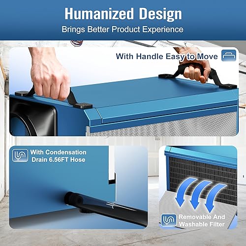 Miniatura 8 de Deshumidificador comercial de 145 pintas para sótanos grandes y espacios de rastreo de hasta 6500 pies cuadrados, deshumidificadores industriales