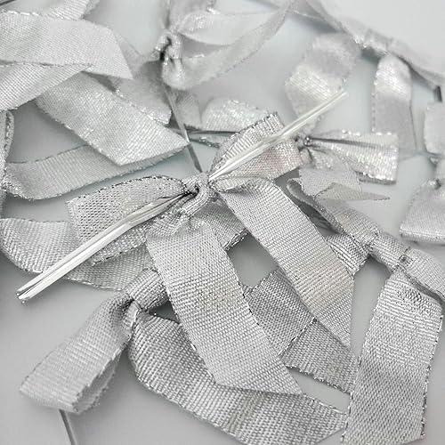 Miniatura 7 de 36 lazos plateados metálicos de 4-12 pulgadas con lazos giratorios para envolver regalos, embalaje, decoración de Navidad (4.5 pulgadas, plateado)