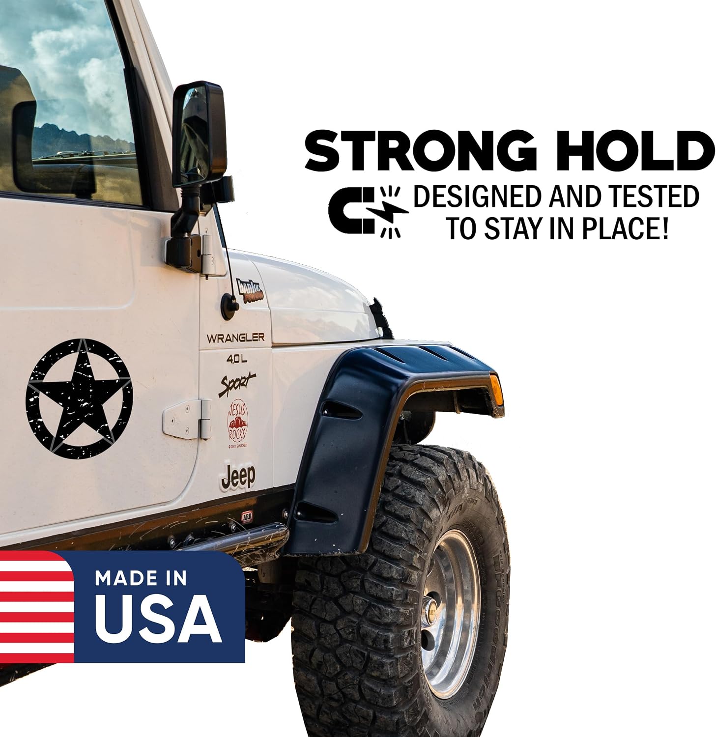 US Army Military Star Car Magnet for Car, Truck, Jeep Wrangler, Made in USA Die-Cut Jeep Star Tattered Design Magnet (8 inches Wide)