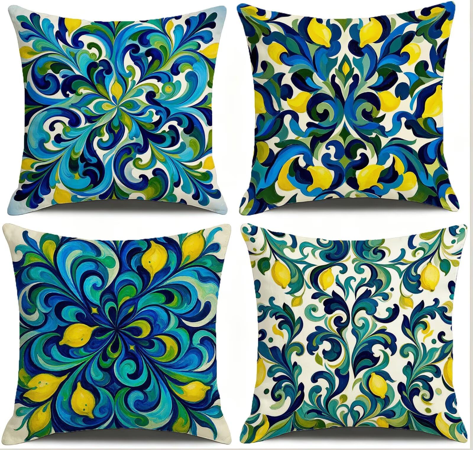 Cojines Exterior Azul Funda Almohada 45x45 Impermeables Juego de 4, Cod-478