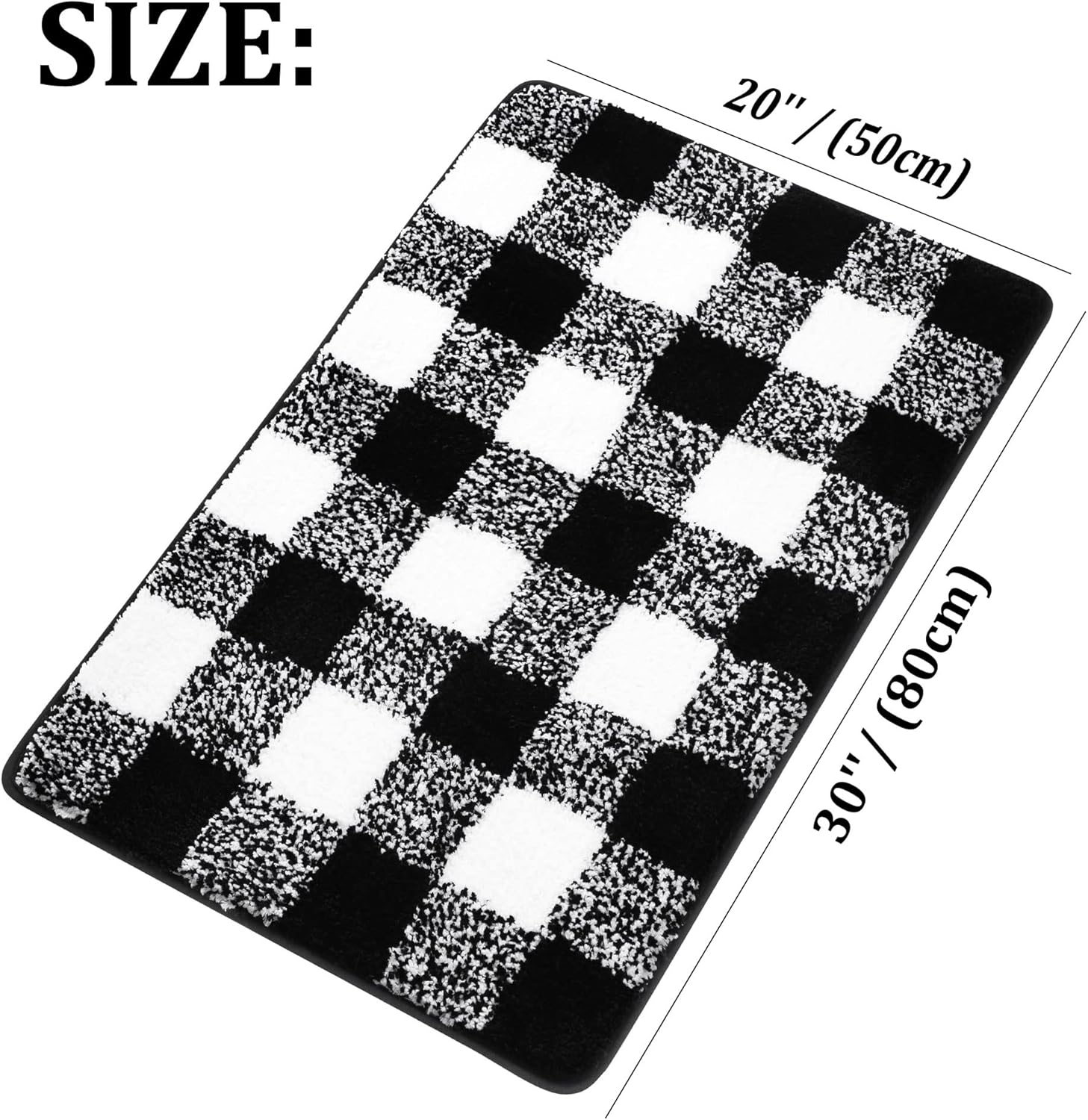 PiccoCasa Microfiber Plaid Pattern Bathroom Rugs, Extra Soft Fluffy Absorbent Bath Rug, Bath Mats for Bathroom Floor Tub Non Slip Mat Machine Washable Runner 20"x30" Black and White
