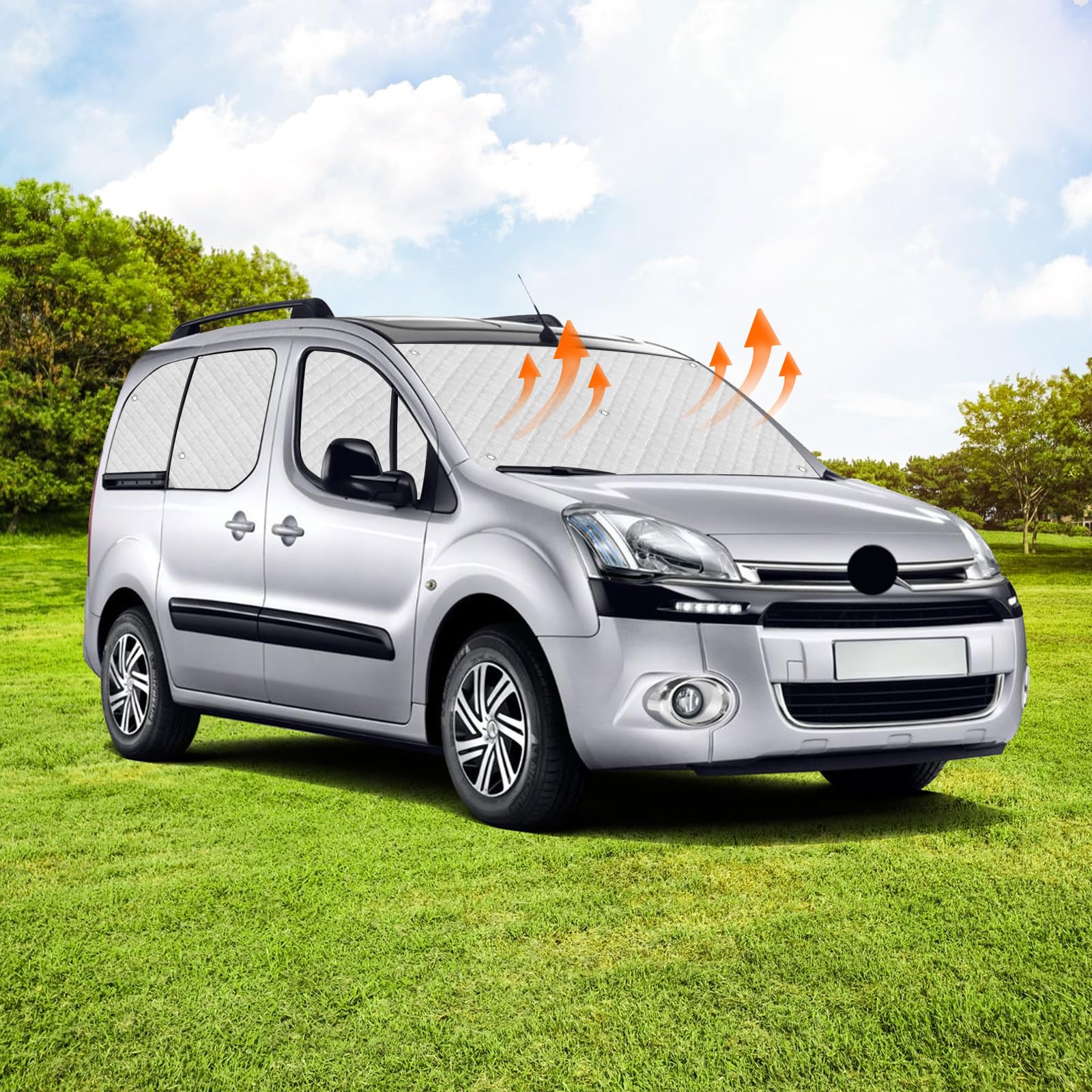 Parasol para Parabrisas Coche Compatible con Citroen Berlingo 2008-2018, Juego de 8 Plegables Parasoles para Interior Coche, Alfombrillas Térmicas Internas con Bolsa de Almacenamiento