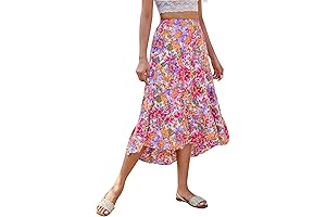 Women's Long Skirts: Flowy Boho Style with Elastic Waist and Chic Hemline