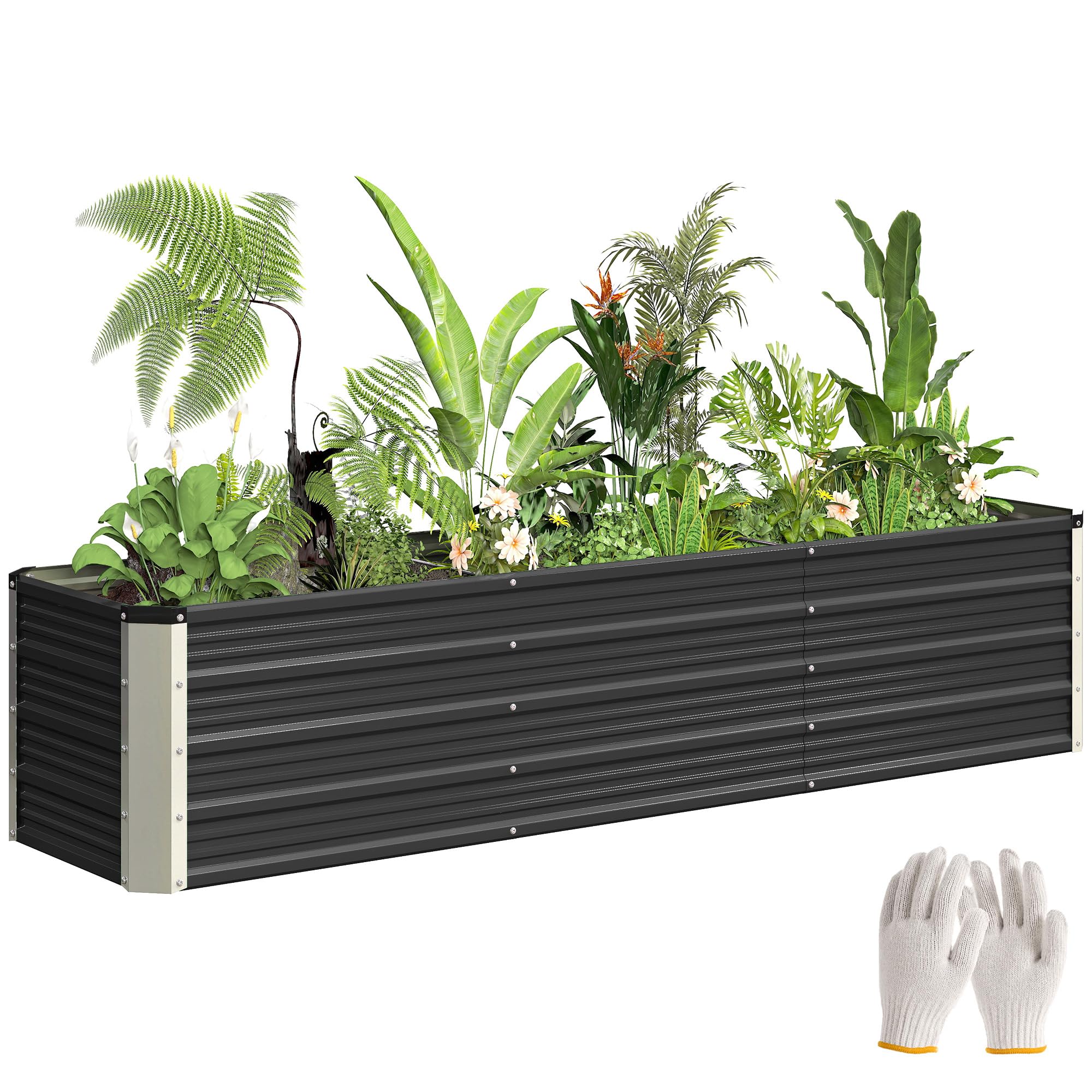 Outsunny Jardinière surélevée en Acier avec Gants 183x47x40 cm Gris | Lit de Jardin, Carré Potager de Jardin pour Fleurs, Herbes, Légumes