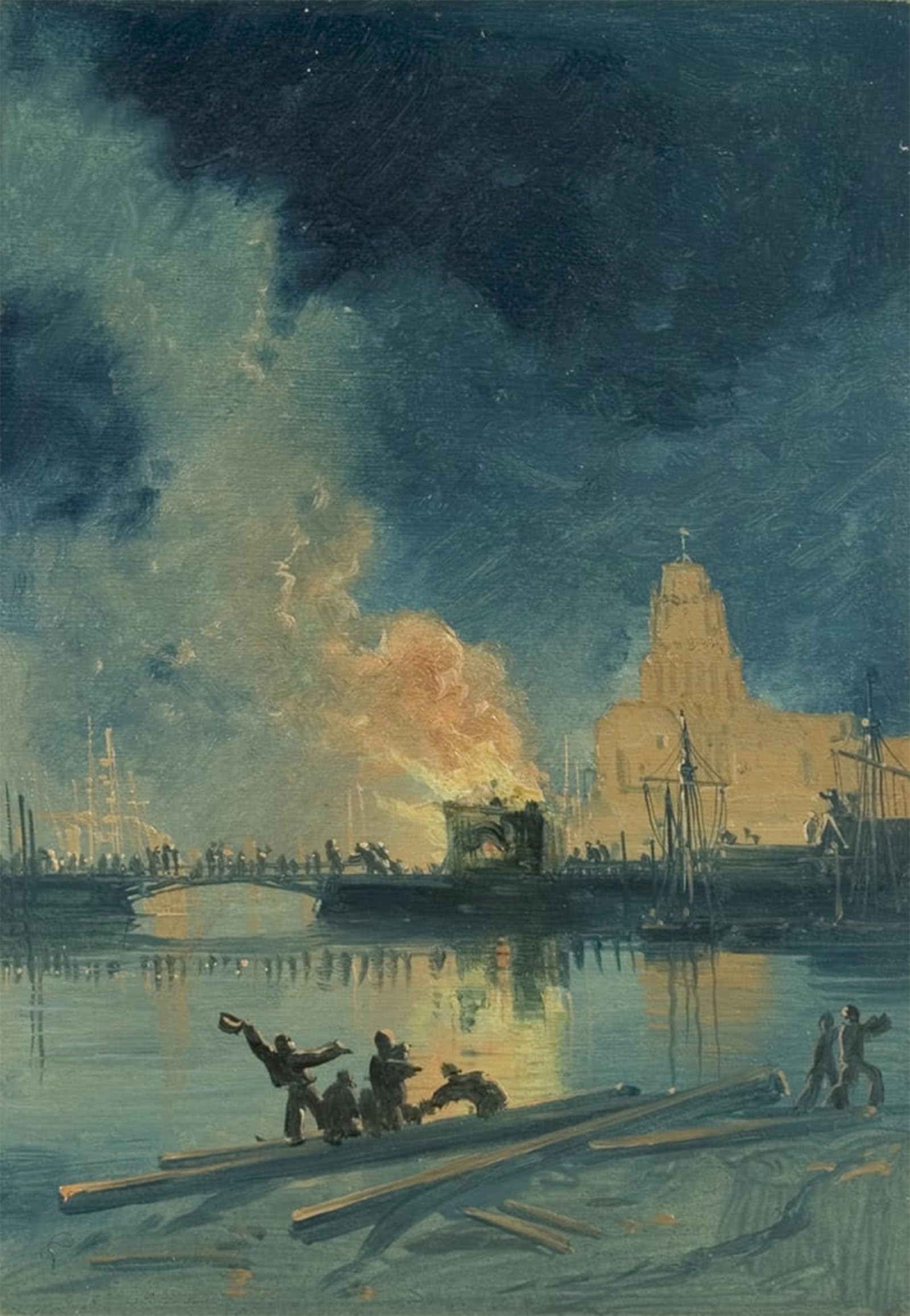 SERENDIPITP Retro Picture Poster Wall Art Pictures Painting Bristol Riots Burning Toll House Onstreet Bridge by Baker Pyne Wall Art Canvas Print for Wall Decor 60x90cm