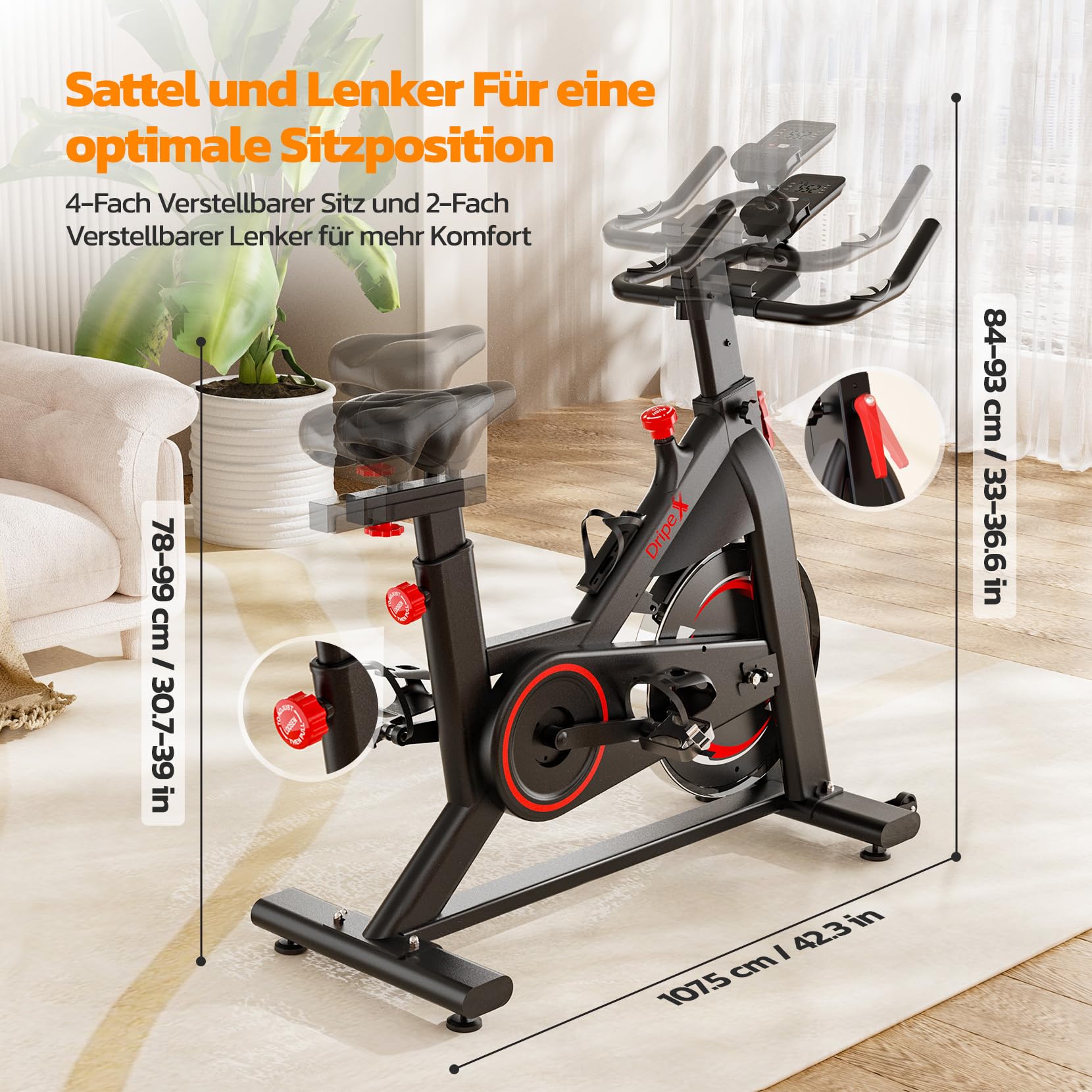 Dripex Heimtrainer Fahrrad mit Magnetischem Widerstand, Leises Indoor Fitnessbike mit Herzfrequenzmonitor&LCD Monitor, Stationäre Fahrräder für zu Hause mit 8KG Schwere Schwungrad, Max.150kg