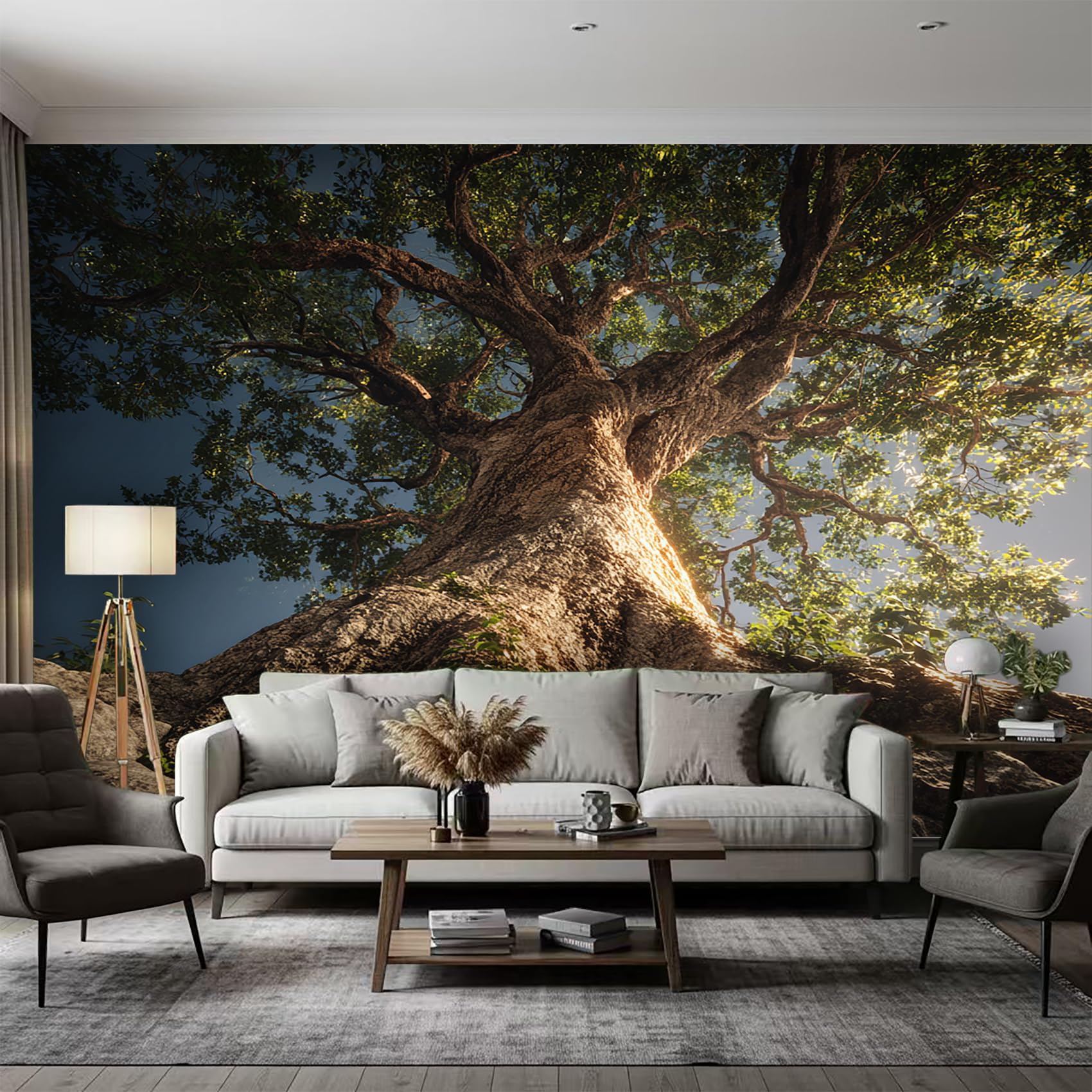Tree Wallpaper, 3D Forest Wood Wallpaper Murals, Tree Room Decor Wall Art for Bedroom Kitchen Living Room, 315 x 215 cm (Wide x High), GG7996