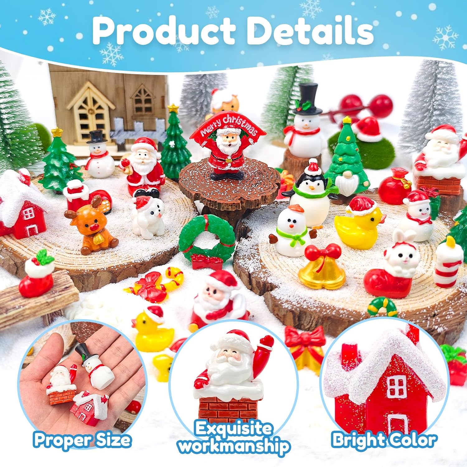42 Pcs Mini Christmas Figurines Tiny Resin Santa Claus Snowman Xmas Miniature Figures for Holiday DIY Crafts Garden Micro Landscape Party Home Table Decor - Image 3